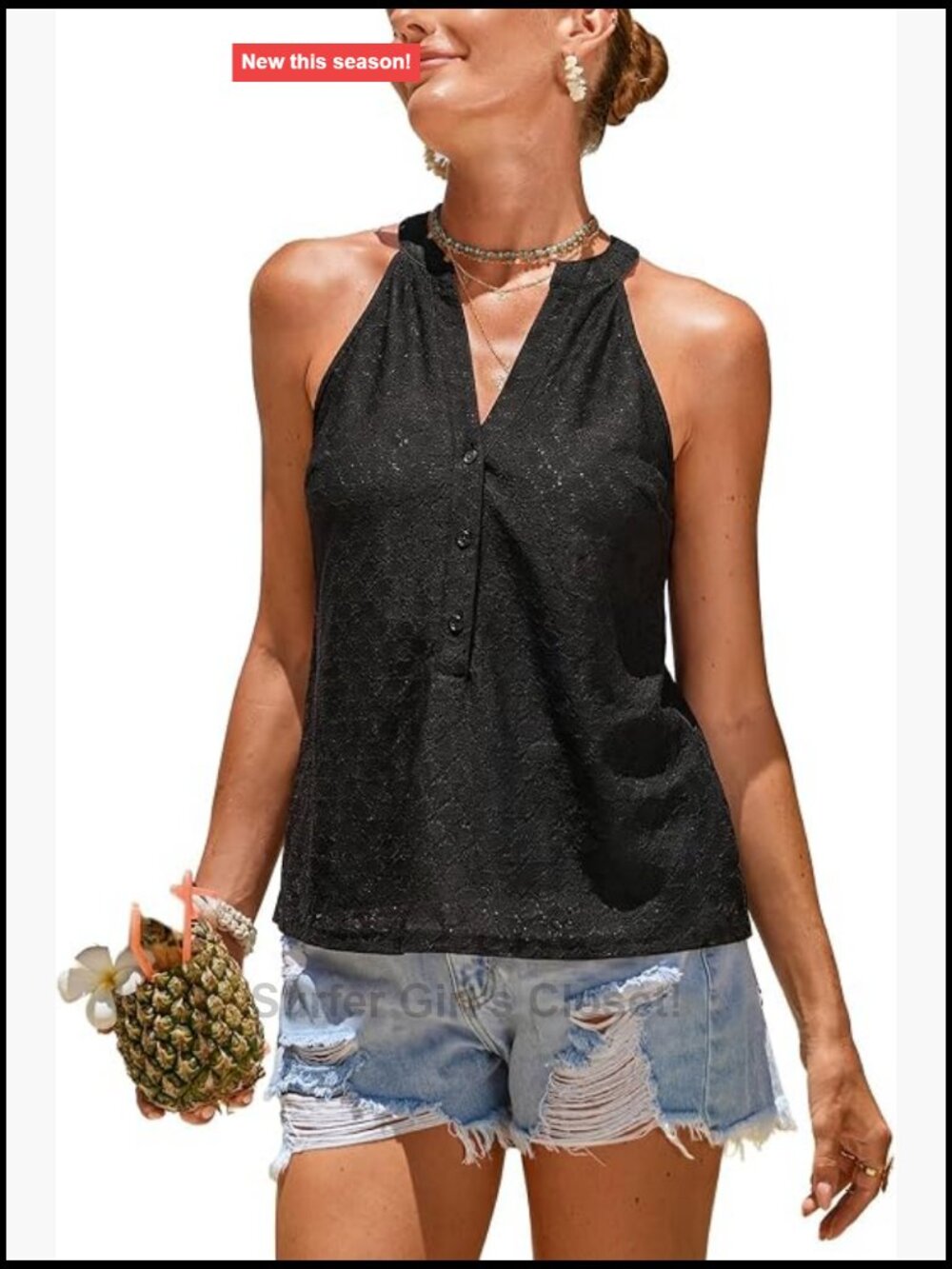 Sleeveless V-Neck Button Front Tank Top - Stretchable Striped Blouse
